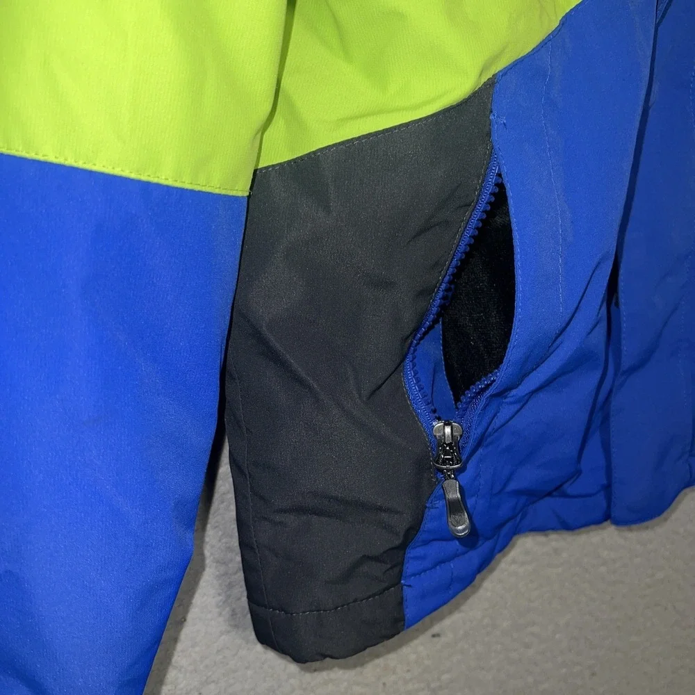 Noize‎ Puffer Jacket Youth Size S Blue Black Green Color Block Hooded Insulated